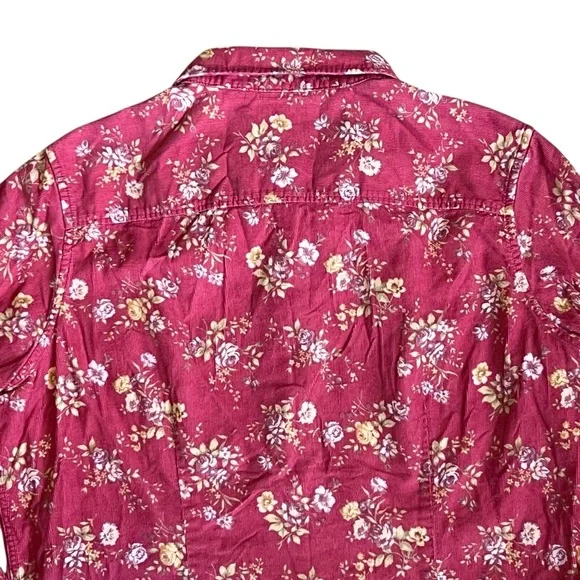 L.L. Bean Women’s Sz M Red Corduroy Floral Button Down Shirt Casual Cottagecore - Picture 7 of 12